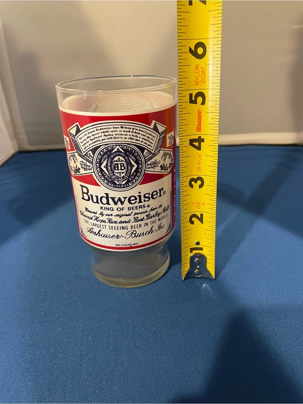 Vintage 1970s Budweiser Branded Glass 16oz - Red & White Label